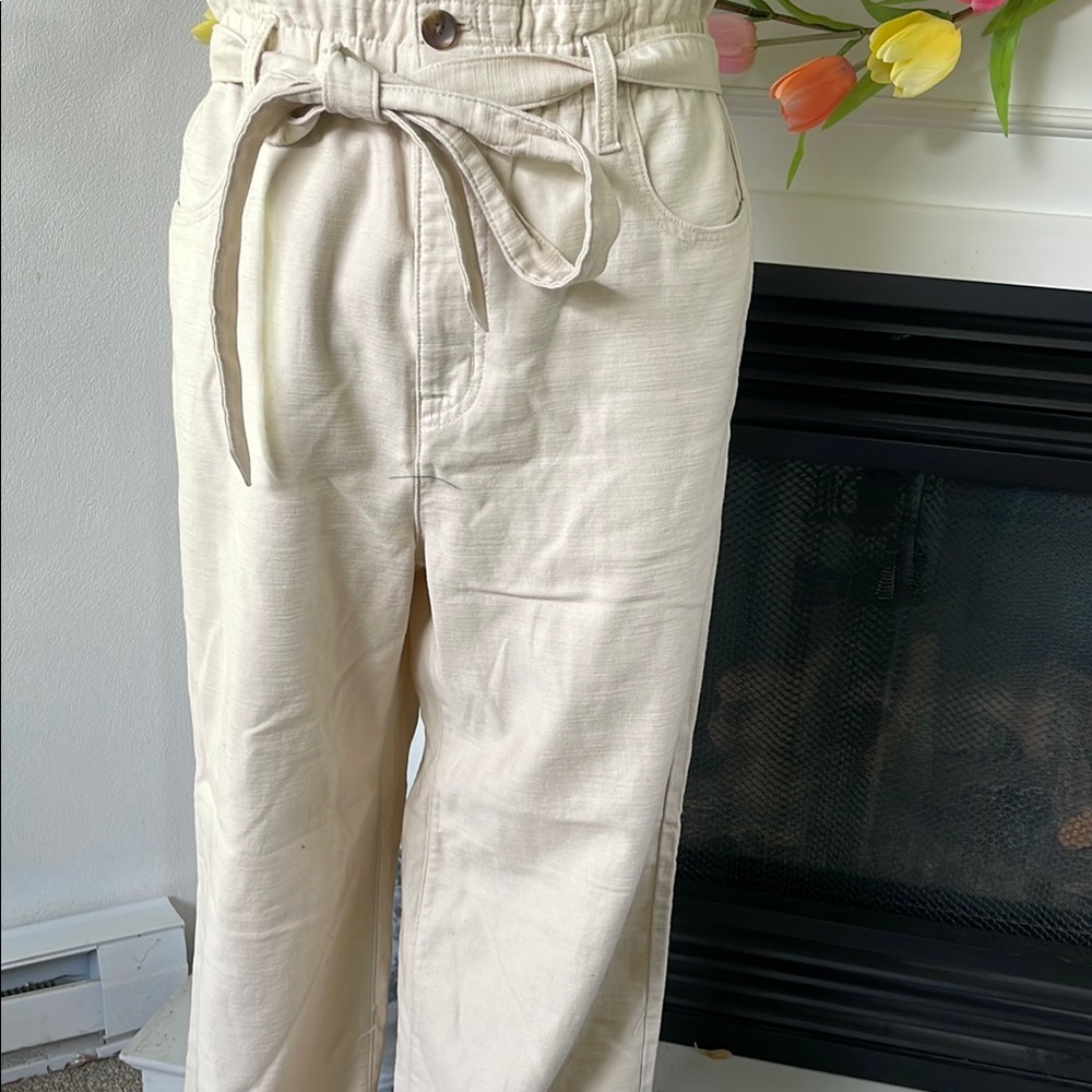 J. Crew High-Waist Paperbag Tie Waist Pants - Cream